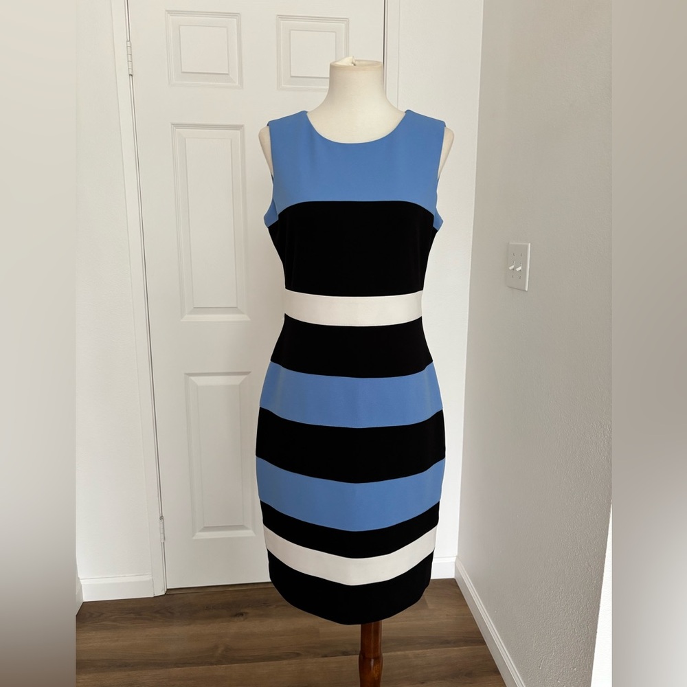 EUC Tommy Hilfiger Striped Midi Dress in Blue, Black, and White